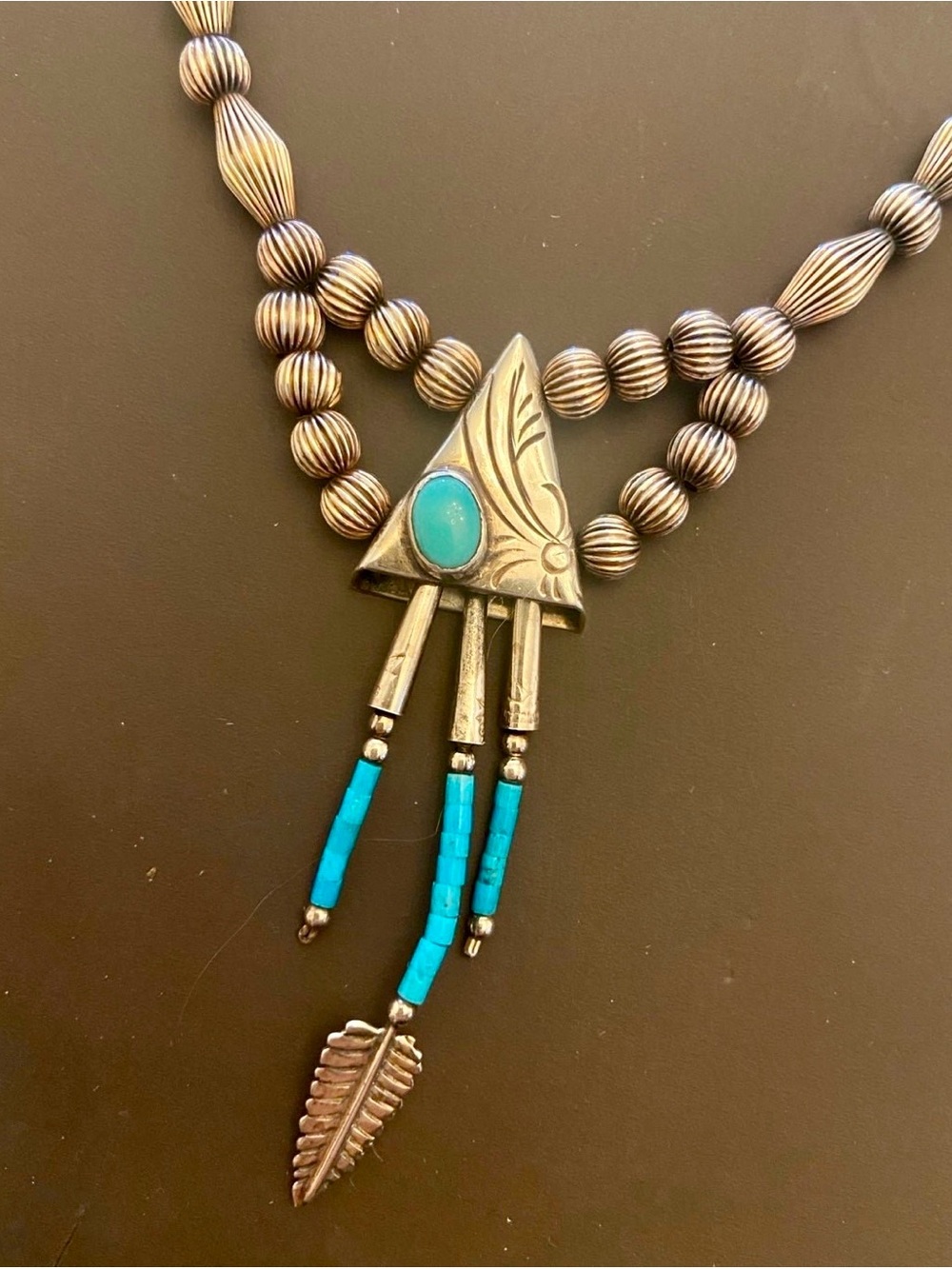 Turquoise Sterling Silver Bead Pendant Necklace